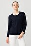 بلوزة نسائية أساسية من الصوف بأكمام طويلة ورقبة دائرية K. Navy Blue - 4