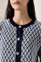 Round Neck Long Sleeve Buttoned Diamond Jacquard Patterned Furry Soft Textured Knitwear Cardigan - 4