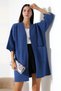 V-Neck Corded Fabric Brioche Knit Double Pocket Half 3/4 Sleeve Midi Length Winter Knit Cardigan - 6