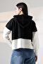 V-Neck Hooded Lace-Up Long Sleeve Two-Color Panel Button Soft Texture Design Stylish Knitwear Cardigan - 2
