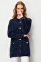 Women's Crew Neck Metal Button Araboy Aphrodite Knitwear Jacket Navy Blue - 6