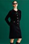 Women's O-Neck Metal Button Aphrodite Short Knitwear Jacket Black - 2