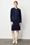 Women's Crew Neck Metal Button Aphrodite Short Knitwear Jacket Navy Blue - 4