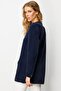 Women's Crew Neck Metal Button Araboy Aphrodite Knitwear Jacket Navy Blue - 3