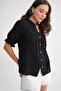 4725 Women's Gathered Sleeve Ruffled Muslin Shirt Black - 5