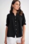 4725 Women's Gathered Sleeve Ruffled Muslin Shirt Black