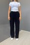 Women's Jacquard Casual Lace-Up Trousers - Dark Blue