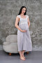 Women's Gray Lace Summer Special Design 100% Cotton Maternity Nightgown - 3