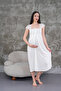 Women's Ecru Lace Summer Special Design 100% Cotton Maternity Nightgown - 4