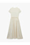 Short-Sleeve Crew Neck Buttoned Pocketed Midi Length Flared Poplin Dress - 4