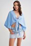4723 Women's Tie Front Bolero Blouse Baby Blue - 2
