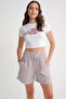 4728 Women's Elastic Waist Striped Muslin Shorts Claret Red