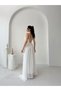 White Strap Slit Chiffon Tulle Evening Dress - 5