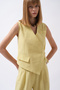 Side Button Asymmetrical Linen Yellow Vest - 3