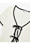 Cotton Short Sleeve Bow T-Shirt with Tie Detail - 5