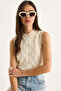 Women's Ecru Knitted Detailed Basic Sleeveless Knitwear Blouse 20251035