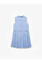Cotton Sleeveless Button Detail Shirt Collar Striped Dress - 2