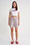 4728 Women's Elastic Waist Striped Muslin Shorts Claret Red - 2