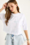 Women's White Crew Neck Stone Printed Basic Casual T-Shirt 60602061 - 5