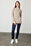 Women's Crew Neck Front Striped Knitted Sweater Mink - 5