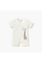 Giraffe Print Romper with Round Neck and Short Sleeves