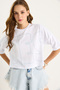 Women's White Crew Neck Stone Printed Basic Casual T-Shirt 60602061 - 3