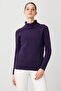 Women's Full Turtleneck Sleeve Beaded Wool Sweater K.Purple