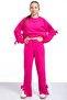 Fuchsia Slit Leg Bow Detailed Girl's 2-Piece Tracksuit Set 21212 - 4