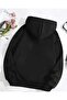 Blue and White Ribbons Printed Hooded Pocket Cotton Black Sweatshirt - 2