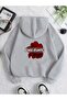 Chase Atlantic Back Printed Hooded Pocket Cotton Gray Sweatshirt