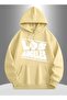 Los Angeles Oblique Printed Hooded Beige Sweatshirt with Pocket and Wool Inside