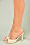 U997062804 Beige Fabric Thin Heeled Women's Slippers - 2