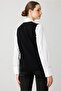 Women's Crew Neck Pocket and Collar Colorful Crocheted Wool Sweater Black - 3