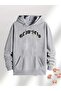 Schw Zeo Printed Hooded Pocket Cotton Gray Sweatshirt