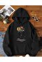 Flower Hoodie Printed Hooded Pocket Black Sweatshirt with Wool Inside