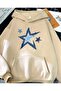 Star Denim Hoodie Printed Hooded Beige Sweatshirt with Pocket and Wool Inside