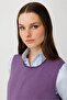 Women's Crew Neck Pocket and Collar Colorful Crocheted Wool Sweater Purple - 3