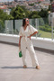 Stone Green Embroidery Print Detailed Linen Suit - 8013 - 3