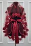 Burgundy Bridal Veil Set, 3D Flower and Pearl, Henna Night Veil Face Cover Set 6 Pieces - 5