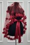 Burgundy Bridal Veil Set, 3D Flower and Pearl, Henna Night Veil Face Cover Set 6 Pieces - 6