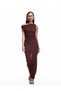 X Melis Ağazat - Sleeveless Slim Fit Draped Accessory Asymmetrical Boat Neck Long Lace Dress - 3