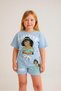 Blue Girl's 2-Piece Set (Girl Figure Printed) - 2