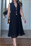Premium Women's Evening Dress - Pi̇li̇si̇led Gold Button Detail Jacket Collar 420 - 3