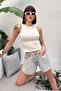2-Pack Black and White Crew Neck Corded Fabric Stretchy Women's Tank Top Bodysuit - 3