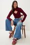 Women's Burgundy Turtleneck Knitwear Athlete Crop Suit Mt00153