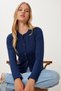 Women's Navy Blue Basic Seasonal Knitwear Cardigan Ub00417 - 2