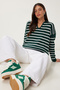 Women's Dark Green Polo Collar Crop Knitwear Sweatshirt US00293