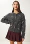 Women's Anthracite Crew Neck Bow Knitwear Cardigan Us01003 - 2