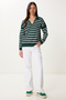 Women's Dark Green Polo Collar Crop Knitwear Sweatshirt US00293 - 3