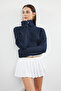 Indigo Kıvrılabilir Balıkçı Yaka Düz Crop Basic Triko Kazak TWOAW22KZ0223